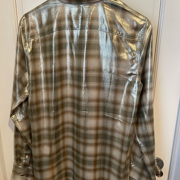 Ralph Lauren Women’s Shadow Plaid  Metallic Georgette Button-Down Shirt - Picture 6 of 6